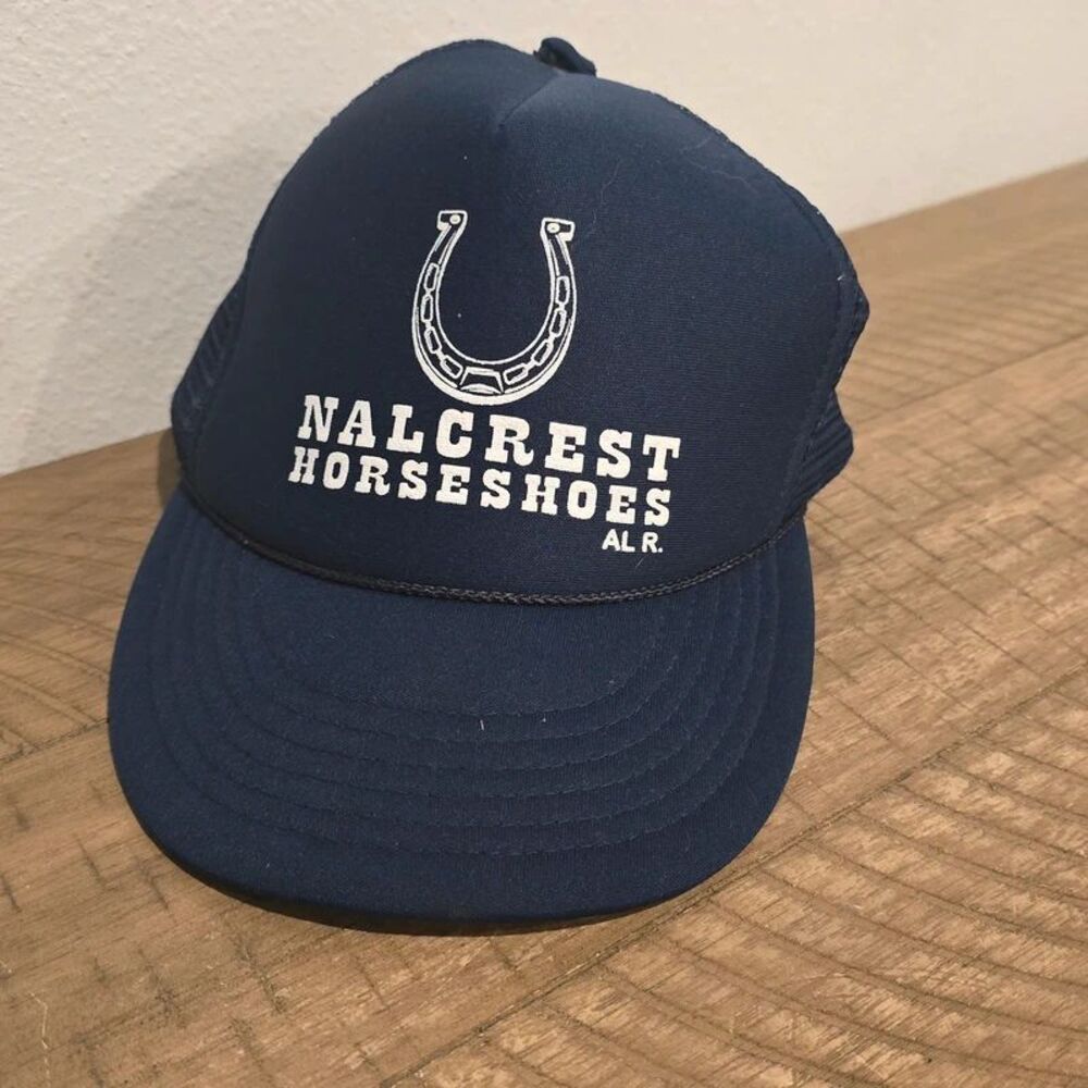 Vintage Nalcrest Horseshoes Al R. Navy Blue Cobra Foam Trucker Snapback Hat
